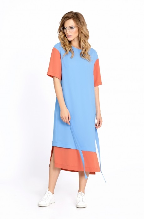 Платье PiRS 676 голубой с оранжевыми вставками размер 42-52 #1