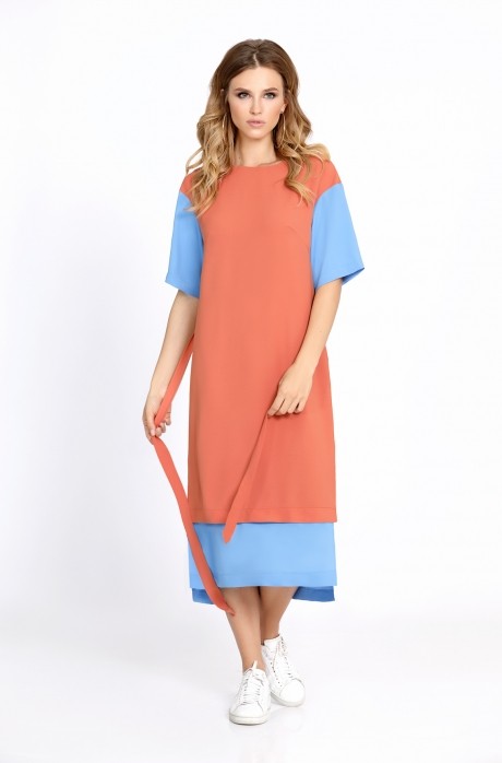 Платье PiRS 676 оранжевый с голубыми вставками размер 42-52 #1