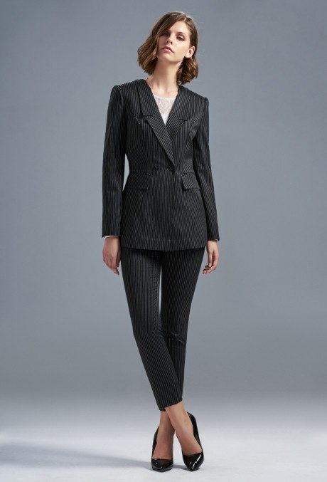 Жакет (пиджак) SOLEI 3184 жакет черный в серую полоску размер 44-48 #1