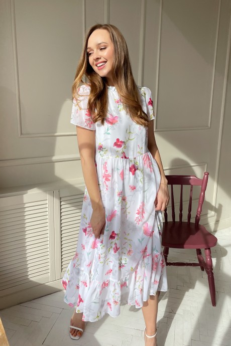 Платье PUR PUR 11-074/4 белый в розовые цветы размер 42-48 #2