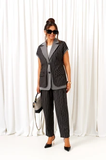 Брючный костюм Beautiful&Free 6434 тройка темно-серый