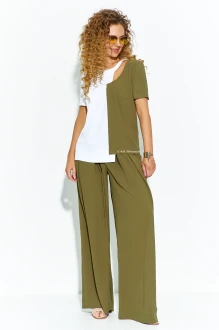 Брючный костюм Euromoda 694 двойка хаки, белый