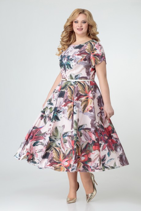 Платье Swallow 367 бежевый в принт «акварель» размер 54-64 #2