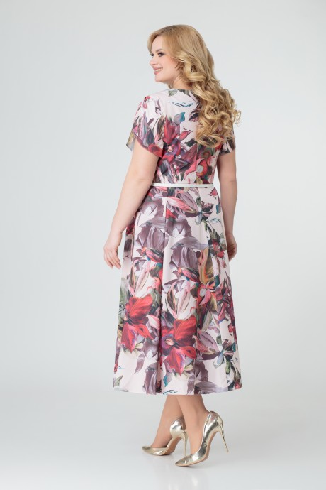 Платье Swallow 367 бежевый в принт «акварель» размер 54-64 #3