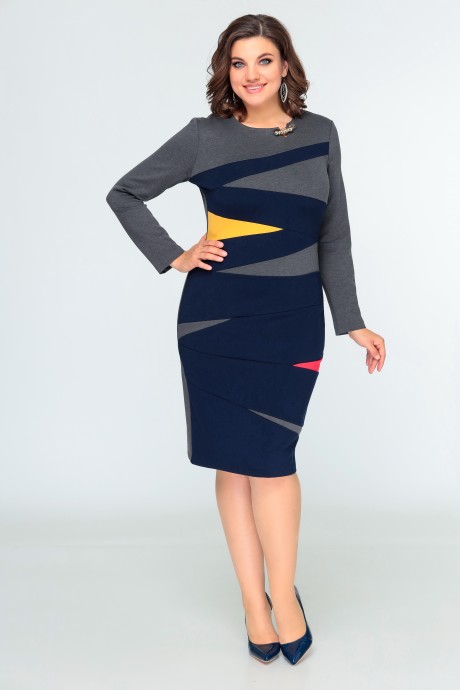 Платье Swallow 401 серый/синий/горчица/ коралл размер 46-58 #2