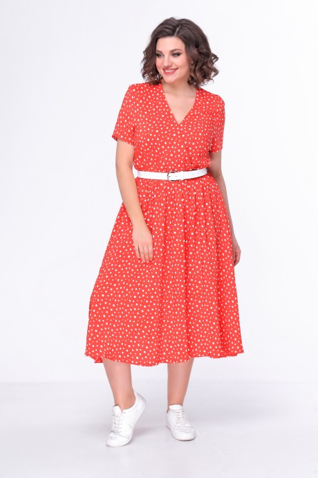 Платье Swallow 427 Красный в белый горох размер 46-60 #3
