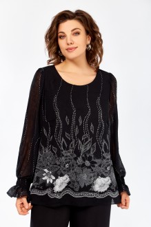 Блузка Swallow 803 .5 Чёрный, принт белые цветы