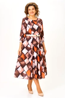 Платье Swallow 894 Тёмно-коричневый, принт
