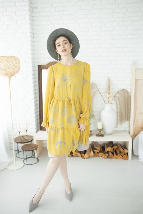 Платье Ivera Collection 1007 желтый, серый размер 42-52 #2