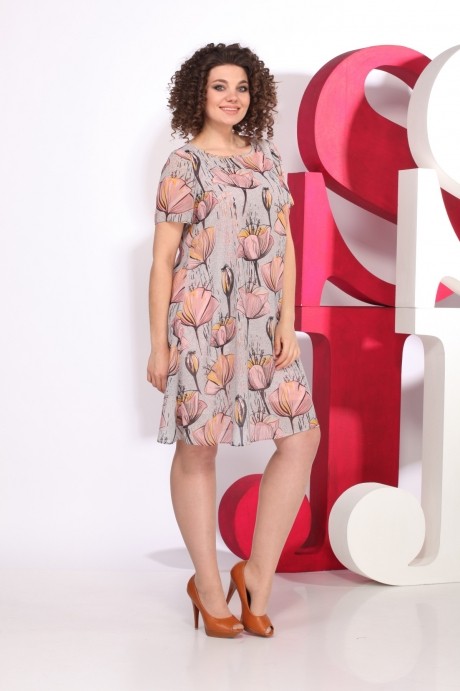 Платье Juliet style D45 -2 маки серо-розовые размер 48-54 #1