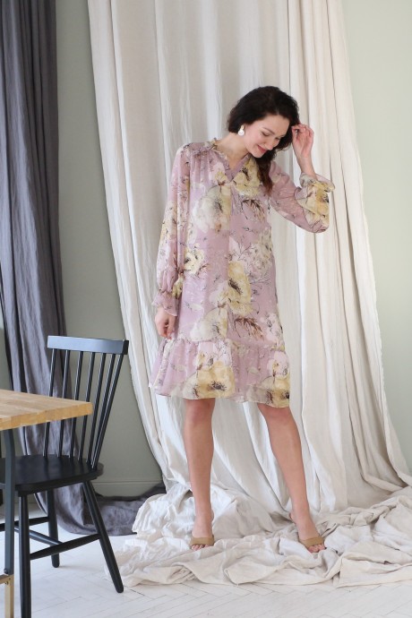 Платье Juliet style D195 розовый в цветы размер 44-48 #4