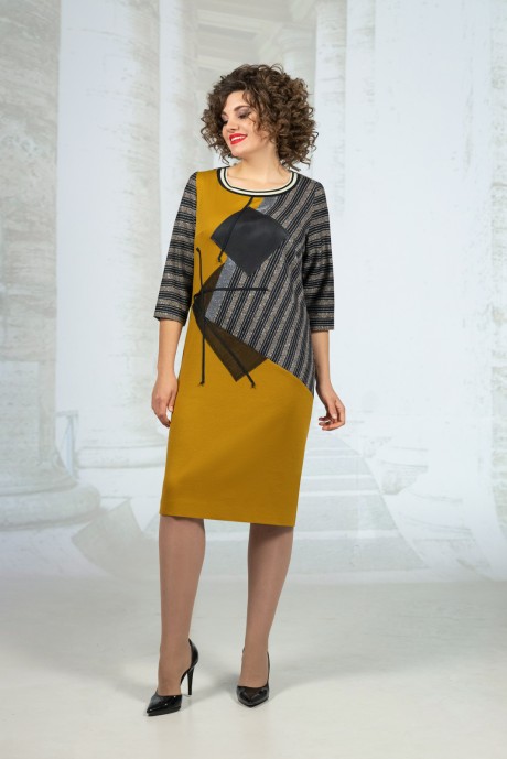 Платье Avanti Erika 1123-1 горчица/серый/полоска размер 48-58 #1