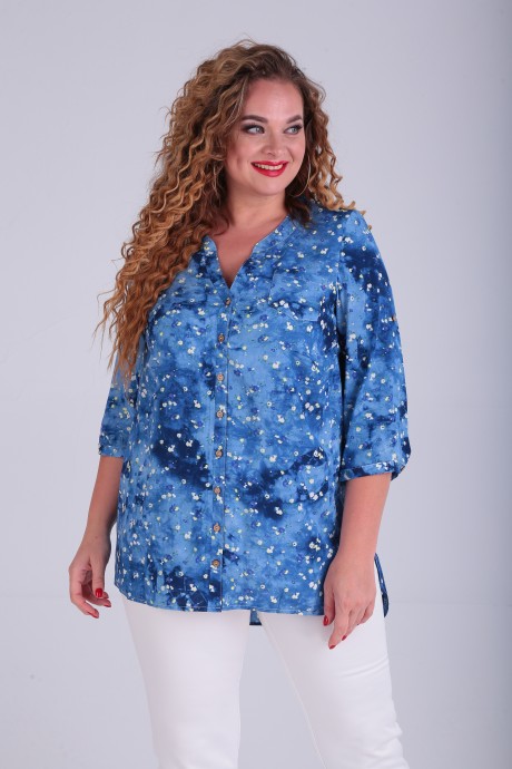Блузка Sovita 517 /1 мелкие сине-белые цветы размер 52-66 #1