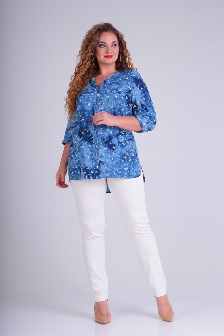 Блузка Sovita 517 /1 мелкие сине-белые цветы размер 52-66 #3
