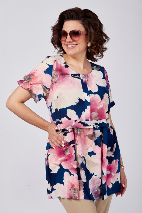 Блузка Sovita 1168 разноцветный, цветы принт размер 50-58 #3