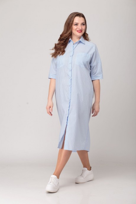 Платье Anelli 722 с тонкой полоской голубой размер 44-54 #1
