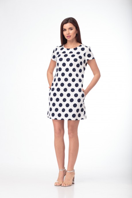 Платье Anelli 229 синие горохи на белом фоне размер 42-52 #2