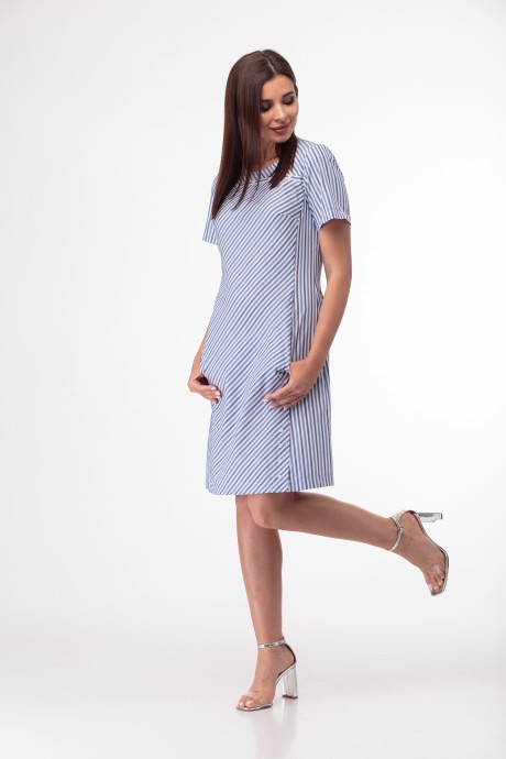 Платье Anelli 853 синие тона в мелкую полоску размер 44-58 #1
