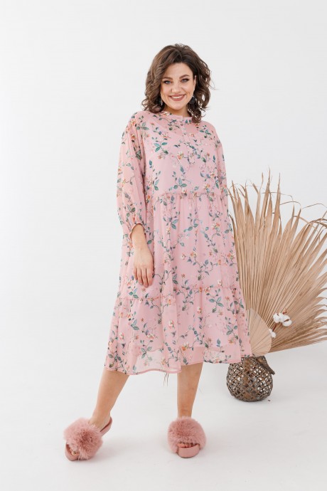 Платье Anelli 1031 розовый цветы размер 52-58 #1