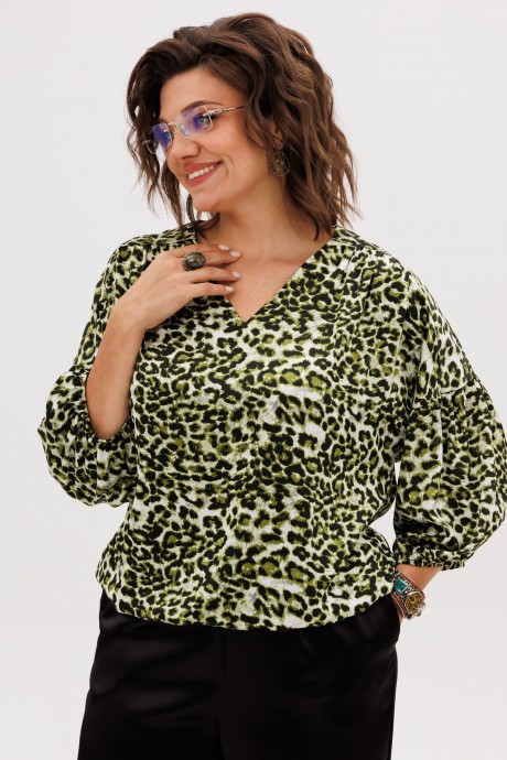 Блузка Anelli 1676.1 зеленый леопард размер 50-62 #2