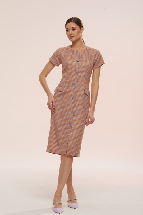 Платье Ларс Стиль 754 оранжево-голубая лапка размер 44-50 #1