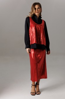 Юбочный костюм Ларс Стиль 1191 тройка черный, красный