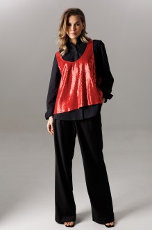 Брючный костюм Ларс Стиль 1189 тройка красный, черный