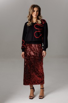 Юбочный костюм Ларс Стиль 1184 двойка черный, красный
