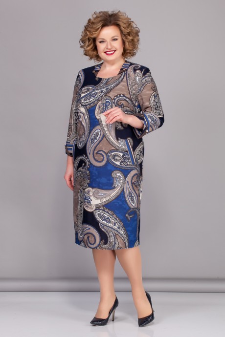 Платье Багряница 1876 синий/черный/кремовый размер 52-58 #1