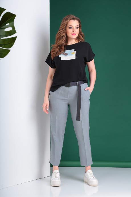 Брюки Bliss 5009 стальной серый брюки женские + ремень(чёрный) размер 46-52 #2