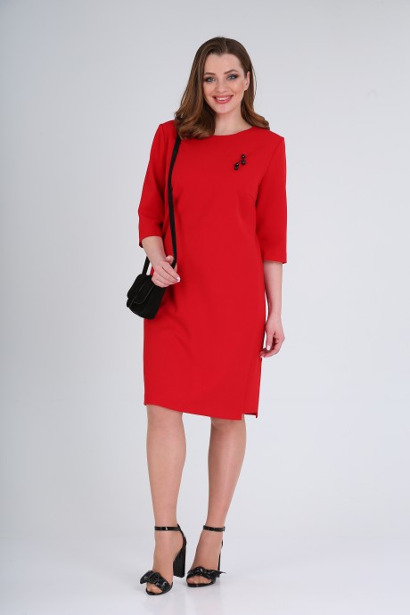 Платье Bliss 692 красный +брошь размер 44-54 #3