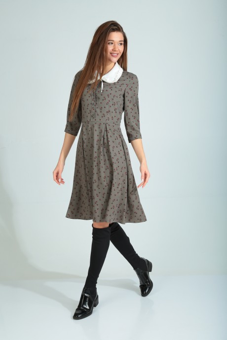 Платье YOUR SIZE 2079 Серо-оливковый в мелкие цветы размер 42-46 #5
