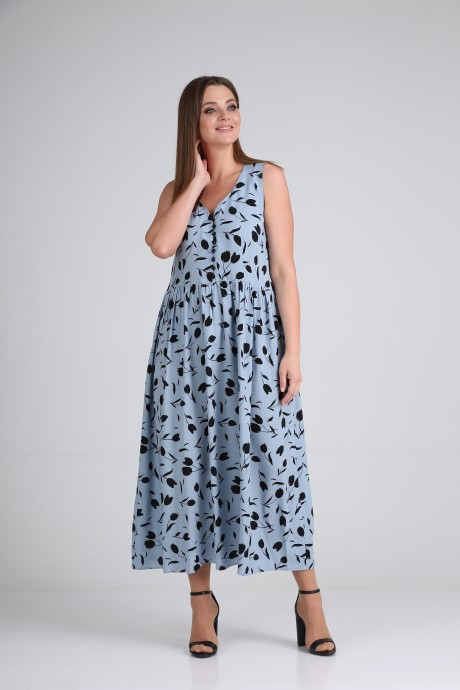 Платье YOUR SIZE 2101 /164 Голубой с черными тюльпанами размер 42-54 #1