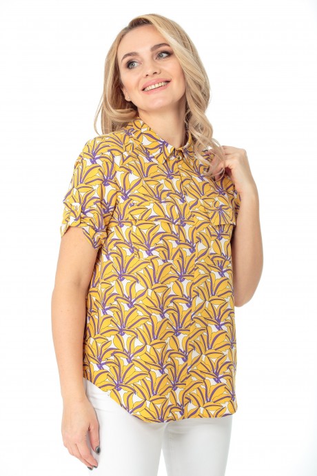 Рубашка MODEMA 409 желто-фиолетовые цветы размер 42-52 #3