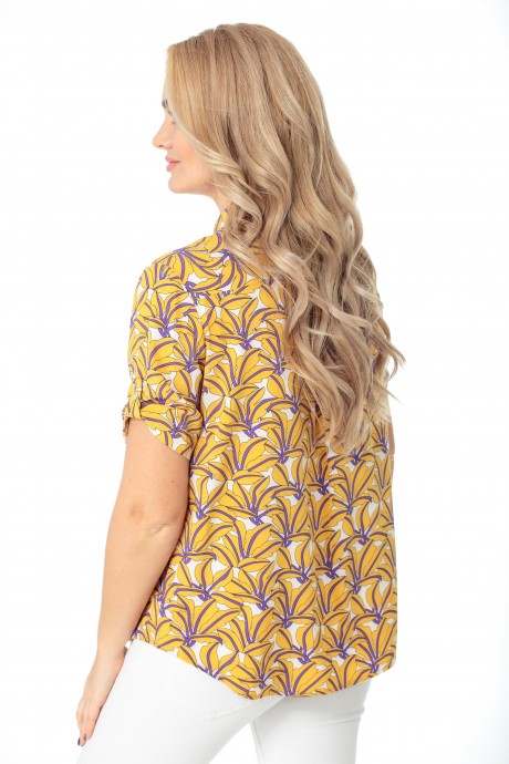 Рубашка MODEMA 409 желто-фиолетовые цветы размер 42-52 #4