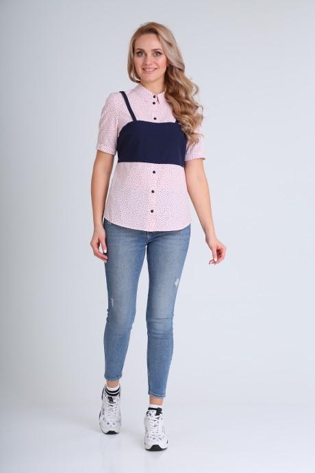 Рубашка MODEMA 414 /3-мелкий темно-синий горох на розовом фоне размер 42-52 #1