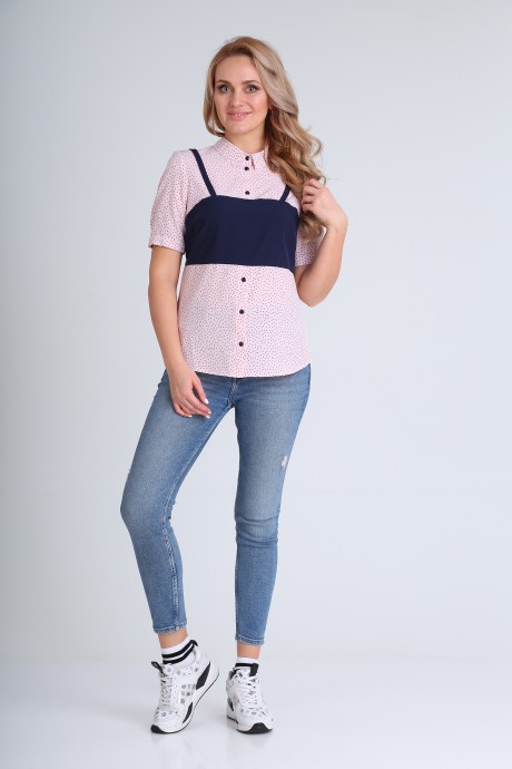 Рубашка MODEMA 414 /3-мелкий темно-синий горох на розовом фоне размер 42-52 #2