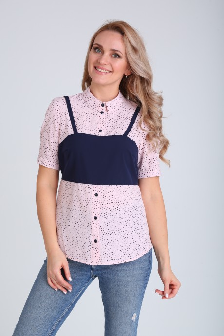 Рубашка MODEMA 414 /3-мелкий темно-синий горох на розовом фоне размер 42-52 #3