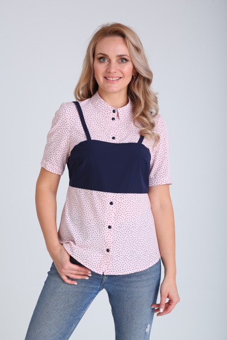 Рубашка MODEMA 414 /3-мелкий темно-синий горох на розовом фоне размер 42-52 #4