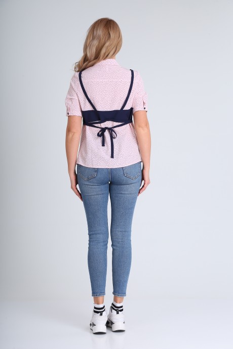 Рубашка MODEMA 414 /3-мелкий темно-синий горох на розовом фоне размер 42-52 #6