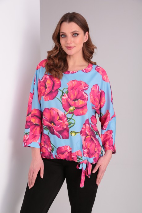 Блузка MODEMA 396 /12 розовые цветы на голубом размер 54-58 #1