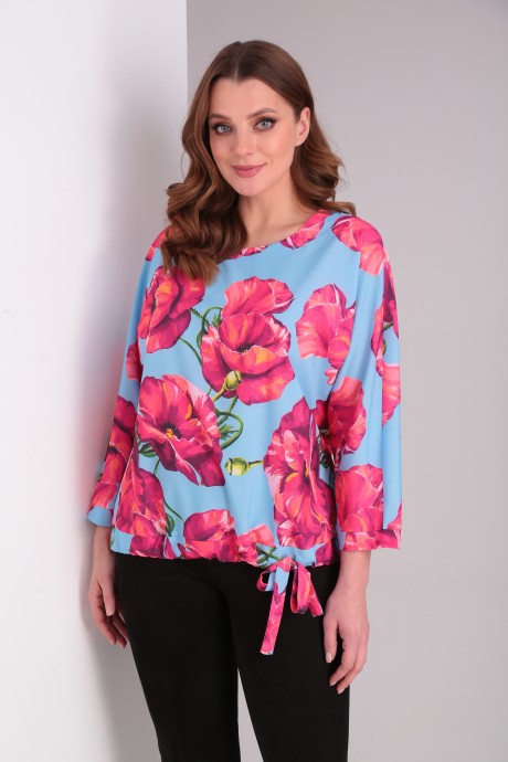 Блузка MODEMA 396 /12 розовые цветы на голубом размер 54-58 #2