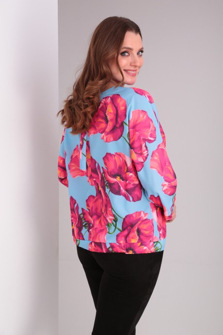 Блузка MODEMA 396 /12 розовые цветы на голубом размер 54-58 #5