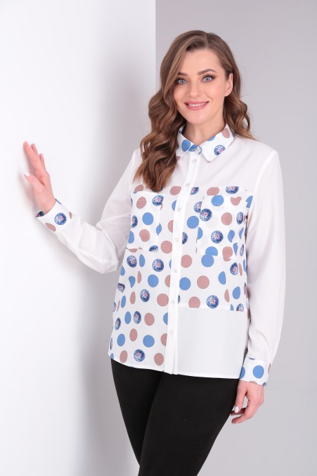 Рубашка MODEMA 528 /1 молочный +крупный горох размер 48-52 #1