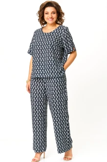 Брючный костюм БелЭльСтиль 875+605 двойка синий, белый