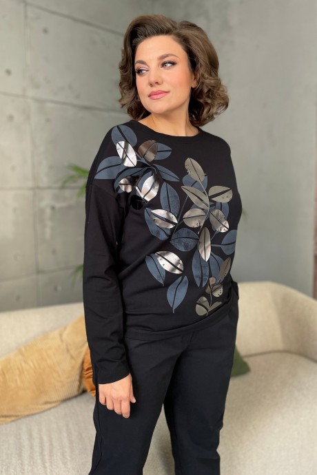 Джемпер (кофта) Rumoda 2145 черный с серебром, длинный рукав размер 56-62 #2