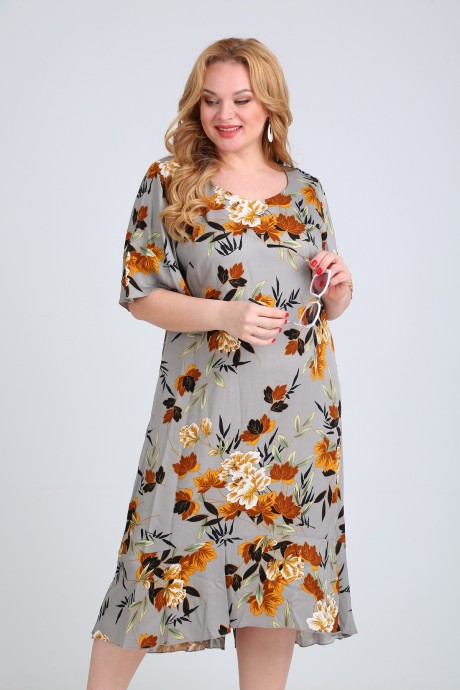 Платье Mamma Moda 680 серый с цветами размер 52-64 #4