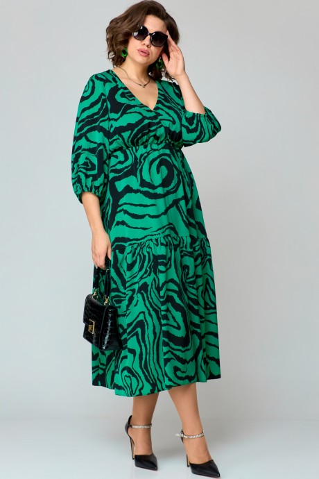 Платье EVA GRANT 7235 зелень принт размер 50-60 #5