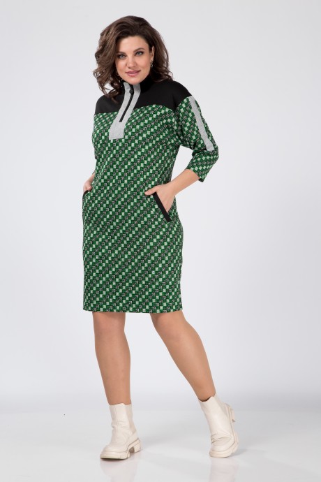 Платье КаринаДелюкс М-1077 зеленый/черный размер 46-52 #3
