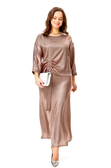 Юбочный костюм КаринаДелюкс М-1425 двойка светло-коричневый